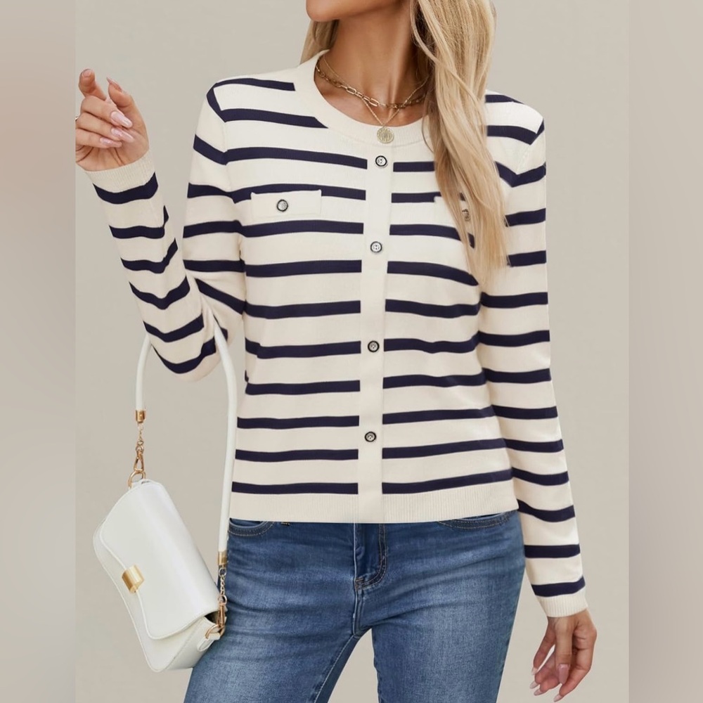 ⚓️ Cute ZESICA Striped Sweater Ribbed Knit Shirts Pullover Tops Size Small
